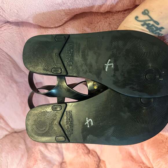 Michael Kors Black Jelly Thong Sandals with Gold MK Emblem - Picture 5 of 5